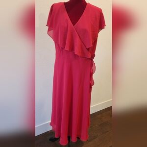 Roaman's One Shoulder Red Dress with Floral Accent